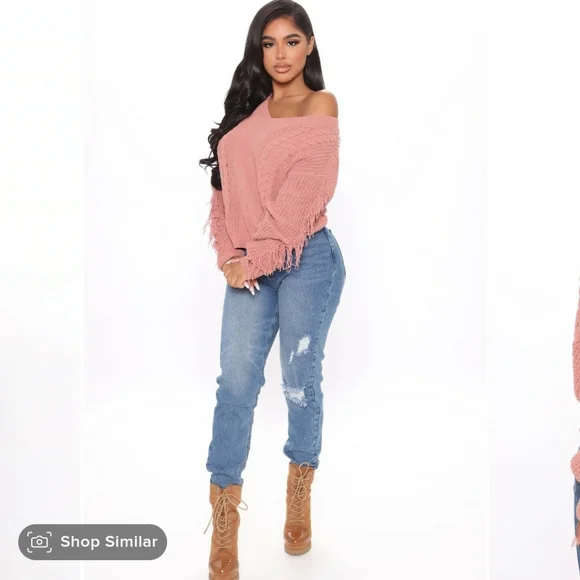Mauve fringed Fashion Nova sweater - Picture 1 of 3
